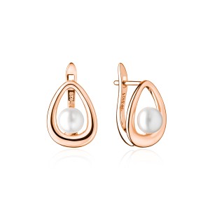 Cercei argint placati cu aur roz cu perle naturale albe si tortita DiAmanti SK20468GEL_W-G (Argint 925‰ 3,4 g.)